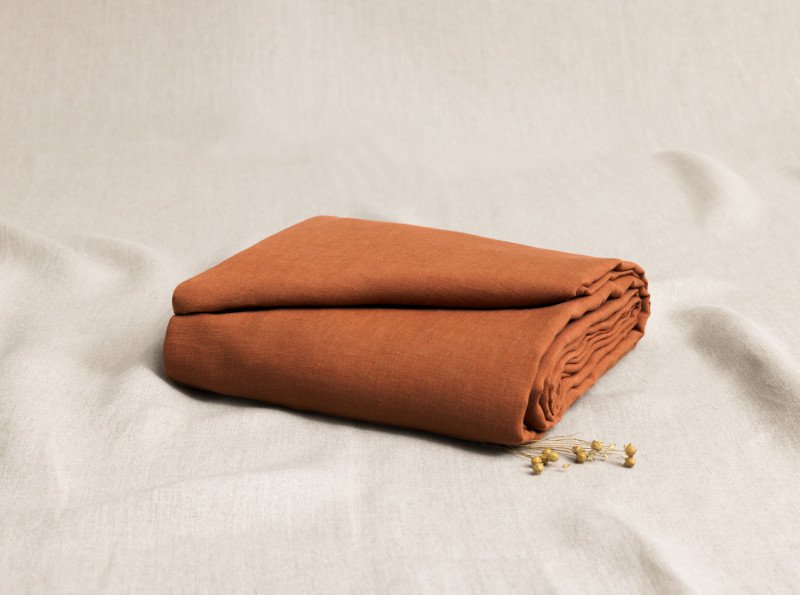 Drap Plat en Lin Lavé Tomette