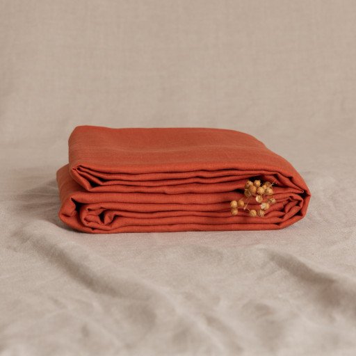 Drap Plat en Lin Lavé Tomette