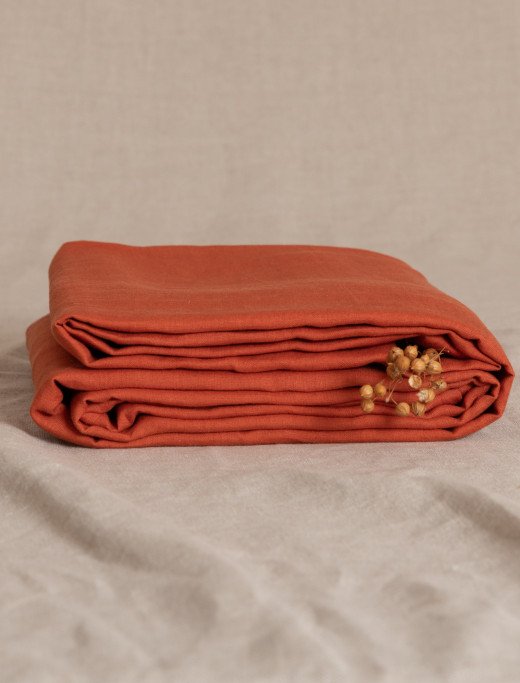 Drap Plat en Lin Lavé Tomette