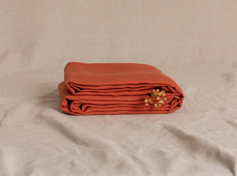 Drap Plat en Lin Lavé Tomette