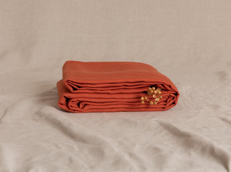 Drap Plat en Lin Lavé Tomette