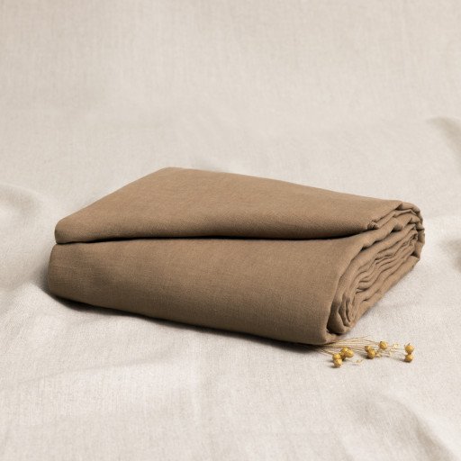 Drap Plat en Lin Lavé Noisette