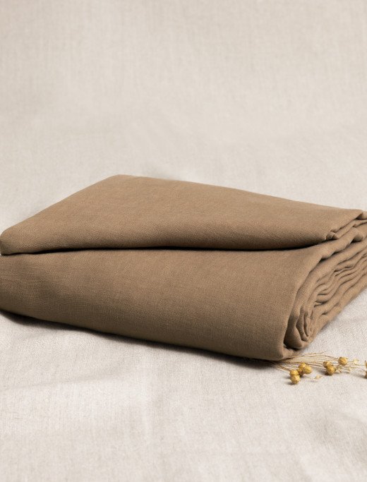 Drap Plat en Lin Lavé Noisette