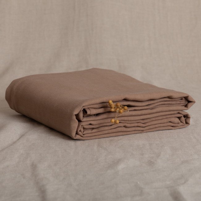 Drap Plat en Lin Lavé Noisette