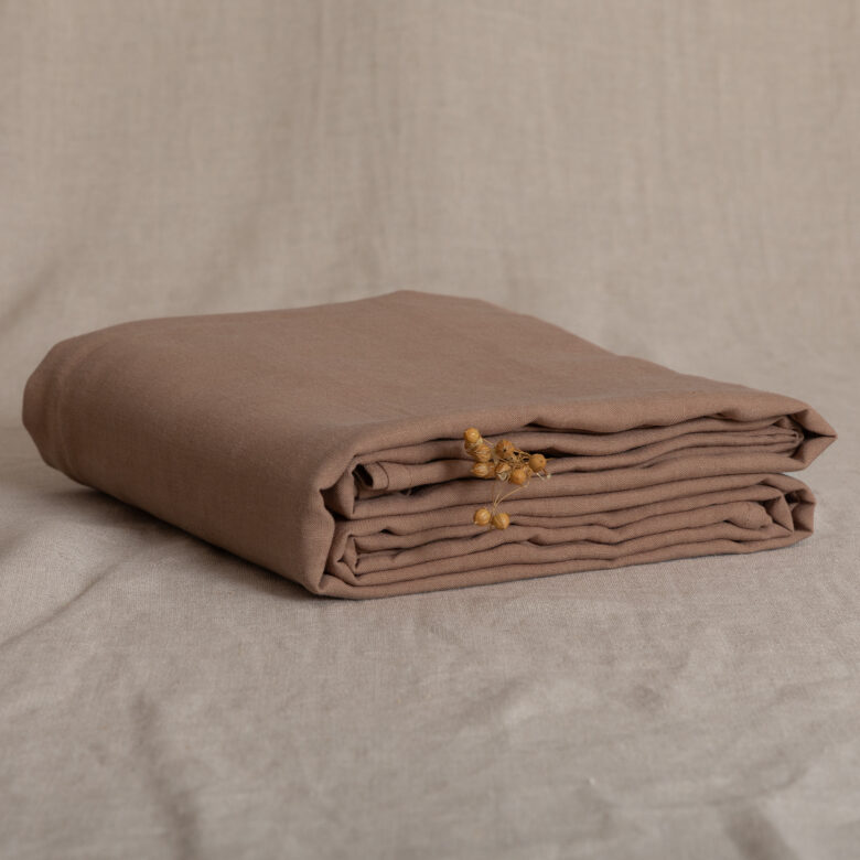 Drap Plat en Lin Lavé Noisette - Embrin