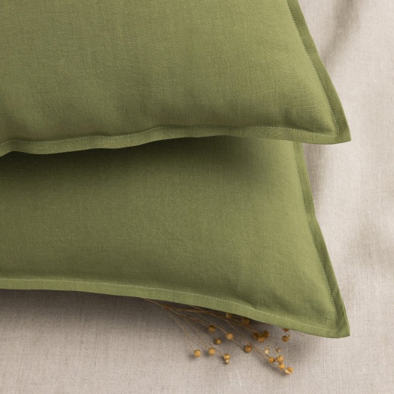 Taie d’Oreiller en Lin Lavé Vert Olive - Embrin