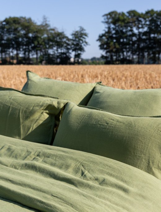 Taie d’Oreiller en Lin Lavé Vert Olive