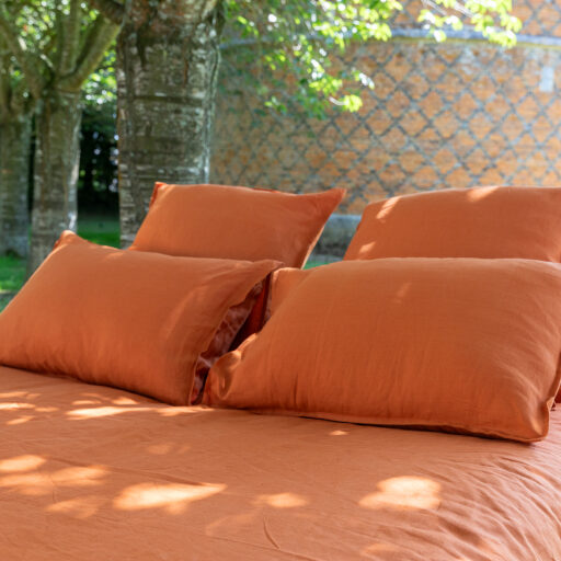 Taie d’Oreiller en Lin Lavé Tomette