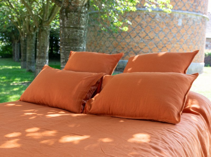 Taie d’Oreiller en Lin Lavé Tomette