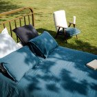 Drap Plat en Lin Lavé Bleu Prusse