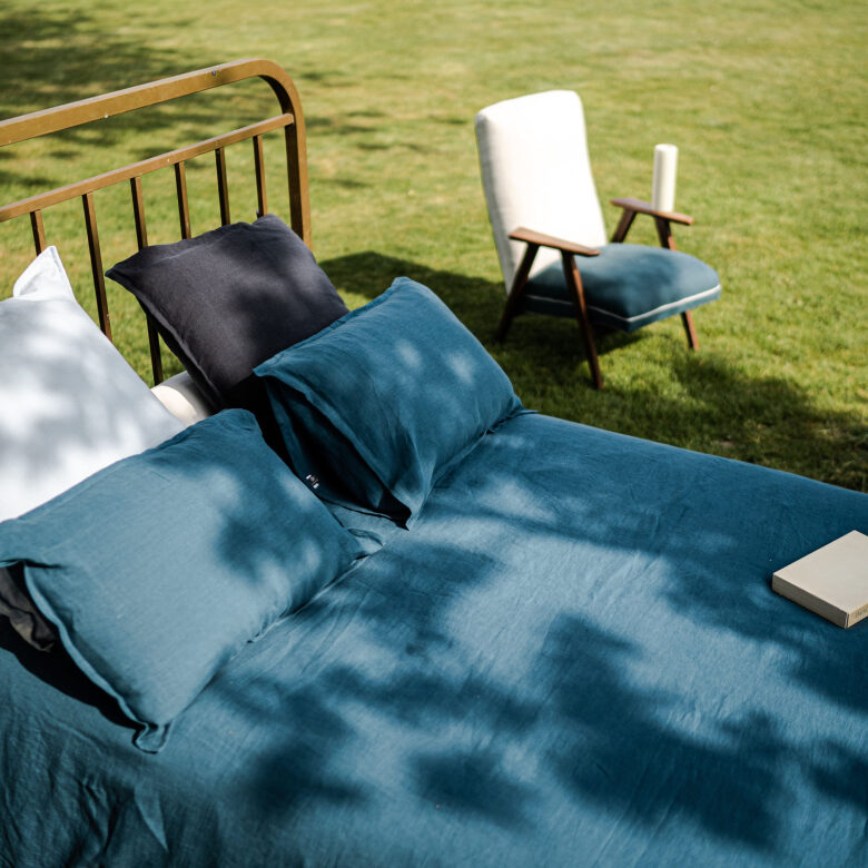 Drap Plat en Lin Lavé Bleu Prusse - Embrin