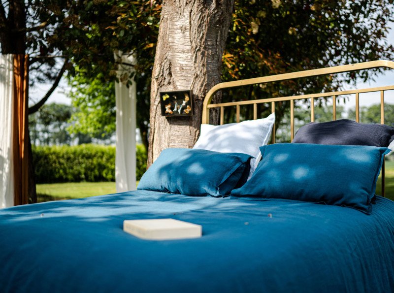Drap Plat en Lin Lavé Bleu Prusse