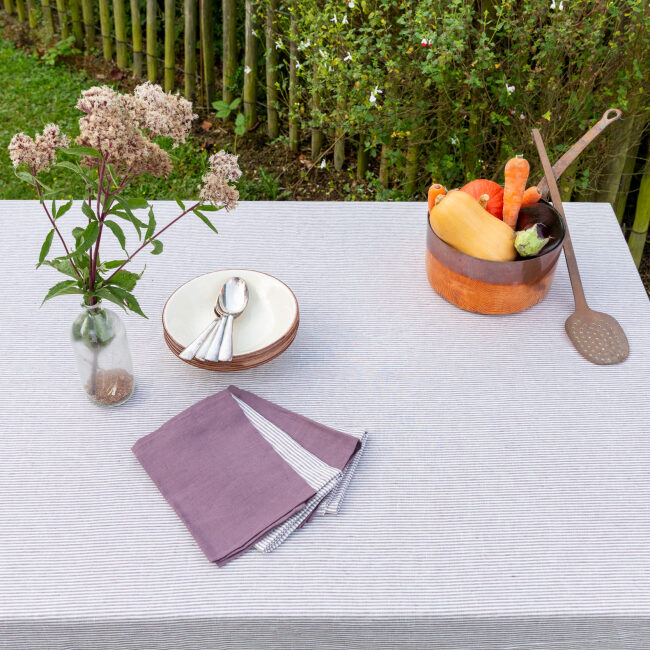 Nappe en lin lavé Rayure Prune