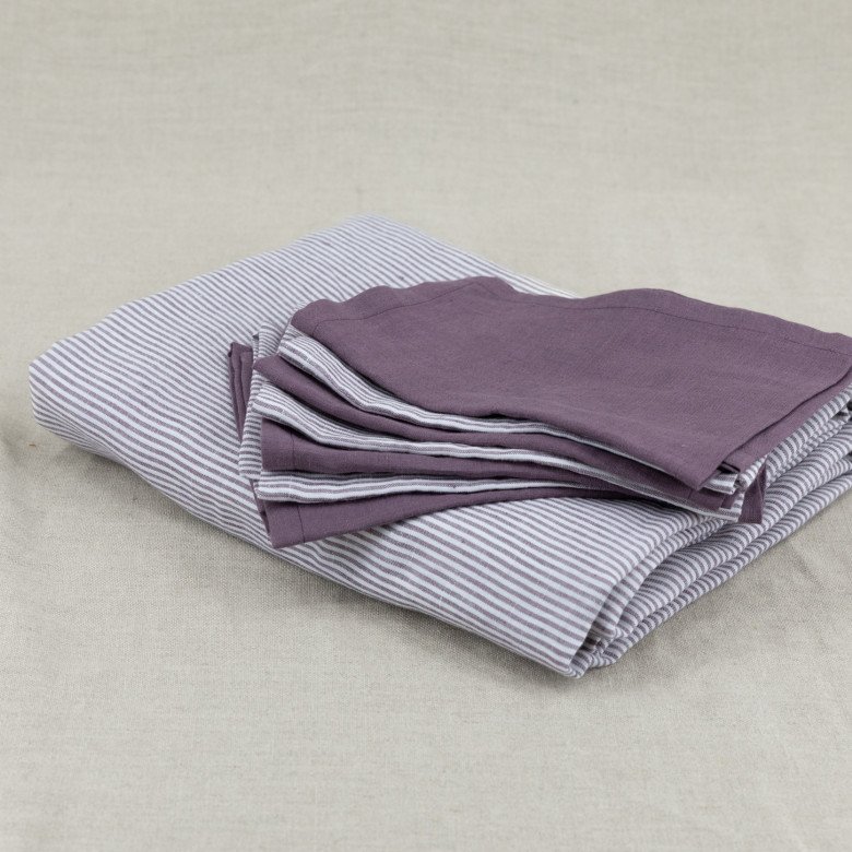 Nappe en lin lavé Rayure Prune - Embrin
