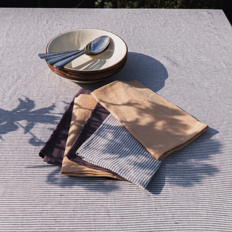 Washed linen tablecloth Plum Stripe - Embrin