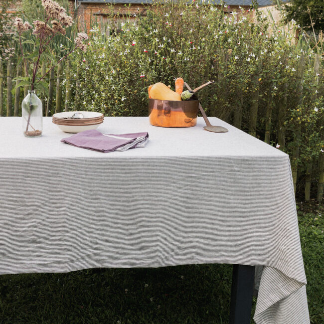Nappe en lin lavé Rayure Prune
