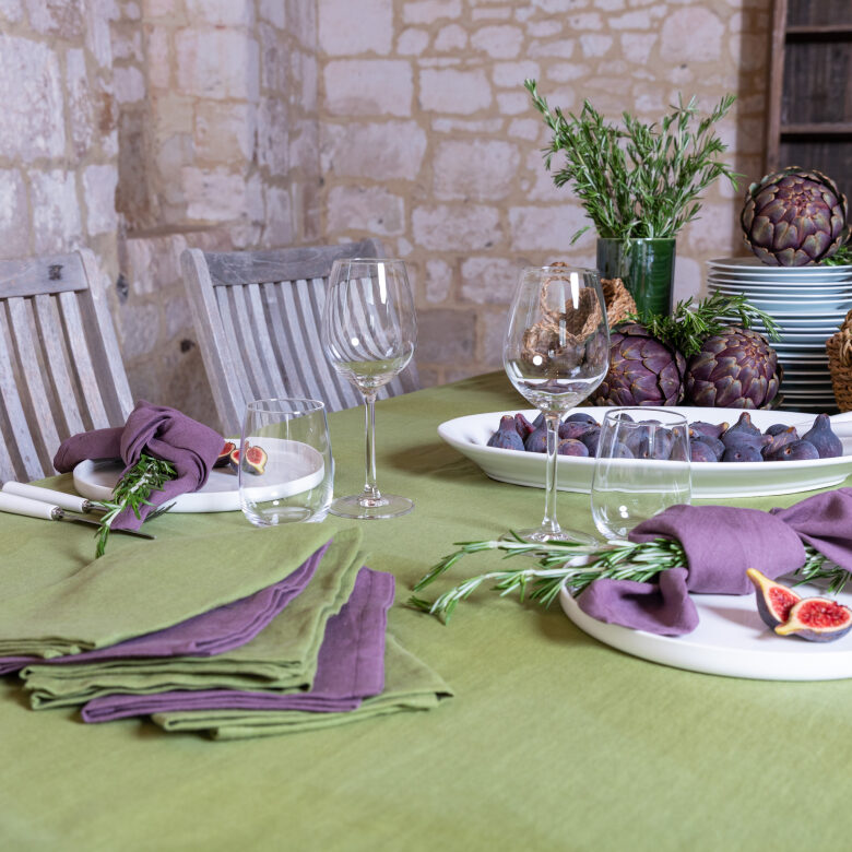 Serviettes de table en lin lavé Vert Olive (lot de 4) - Embrin