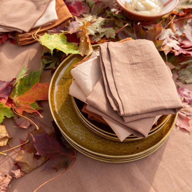 Serviettes de table en lin lavé Noisette (lot de 4)