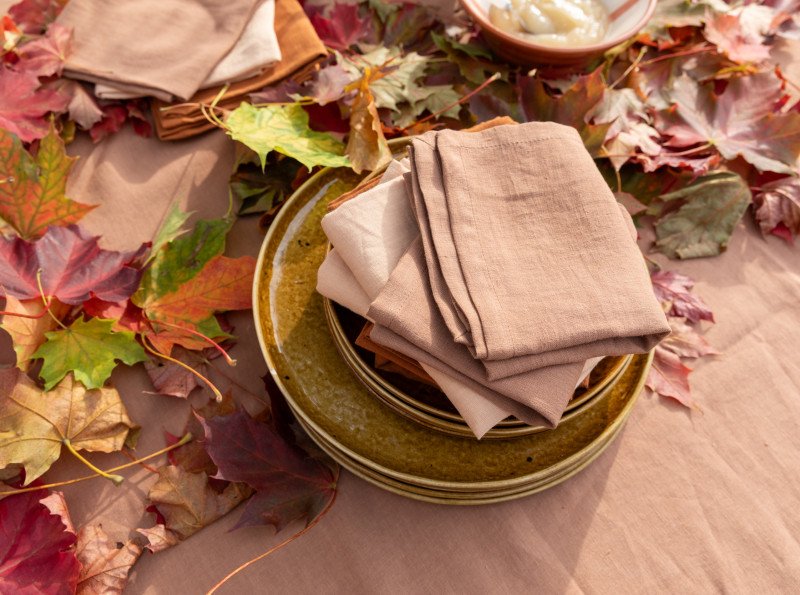 Serviettes de table en lin lavé Noisette (lot de 4)