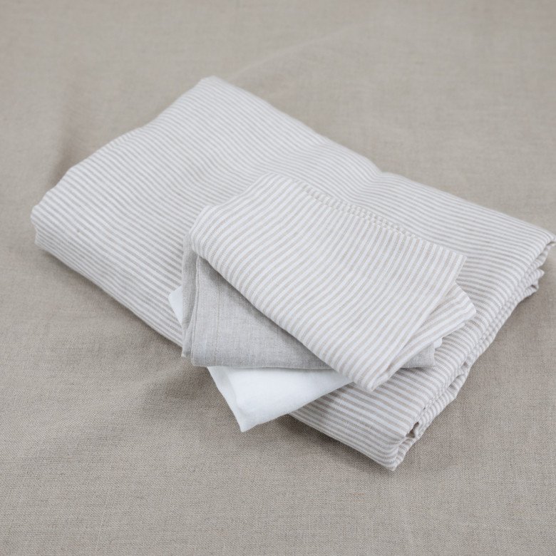 Serviettes de table en lin lavé Rayure Naturel (lot de 4) - Embrin