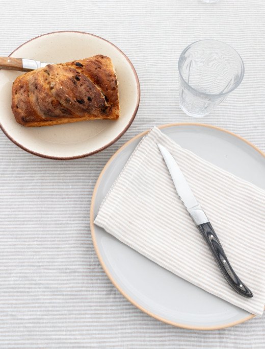 Serviettes de table en lin lavé Rayure Naturel (lot de 4)