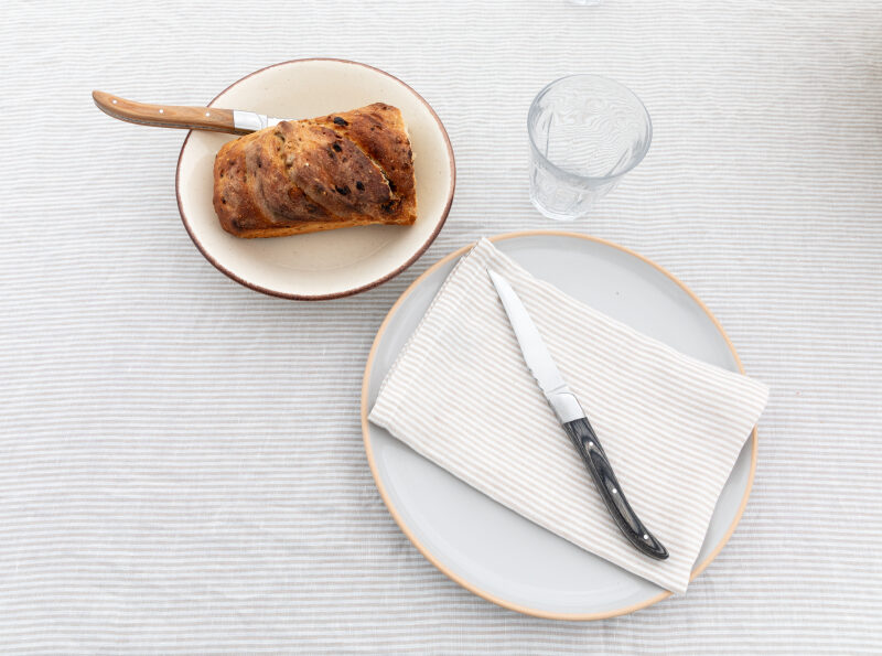 Serviettes de table en lin lavé Rayure Naturel (lot de 4)