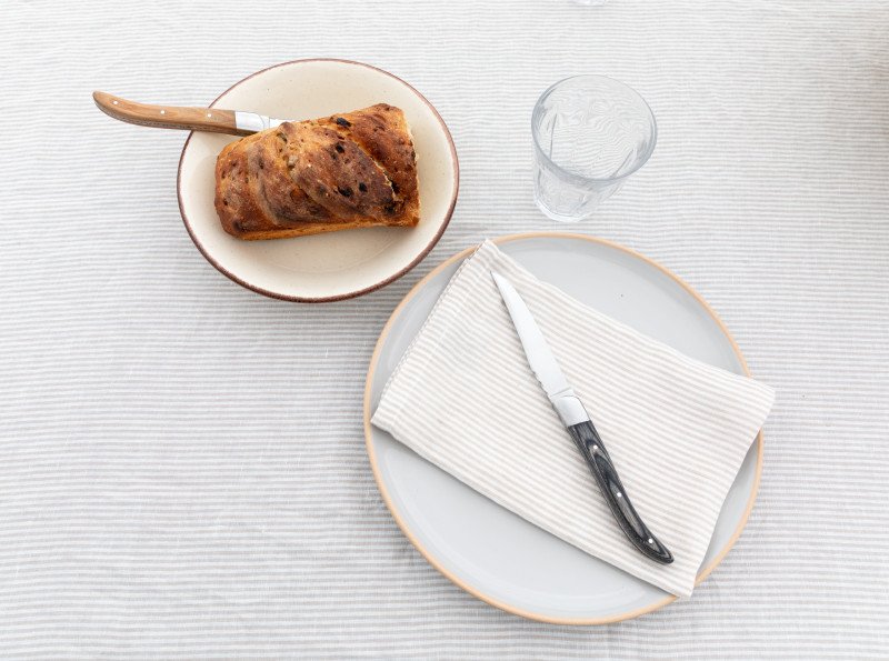 Serviettes de table en lin lavé Rayure Naturel (lot de 4)