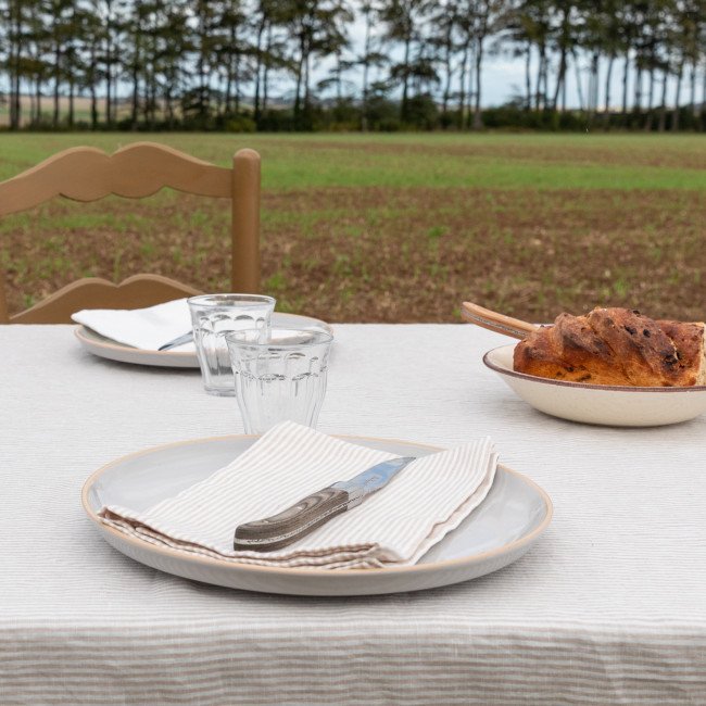 Serviettes de table en lin lavé Rayure Naturel (lot de 4)