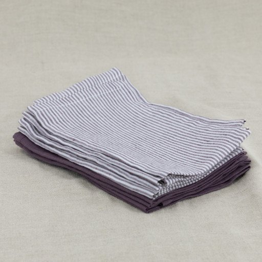 Serviettes de table en lin lavé Rayure Prune (lot de 4)
