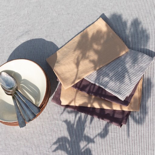 Serviettes de table en lin lavé Rayure Prune (lot de 4)