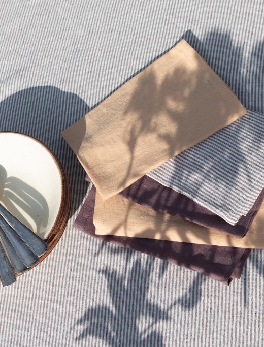 Serviettes de table en lin lavé Rayure Prune (lot de 4)