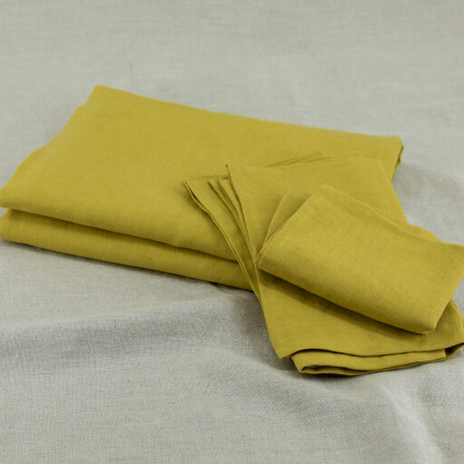 Serviettes de table en lin lavé Jaune Ambre (lot de 4)