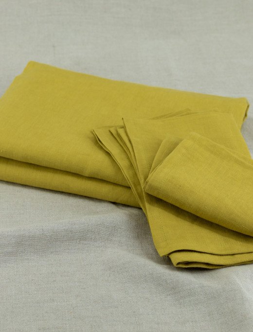 Serviettes de table en lin lavé Jaune Ambre (lot de 4)