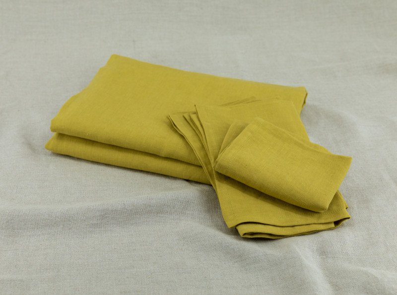 Serviettes de table en lin lavé Jaune Ambre (lot de 4)