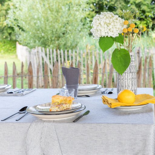 Nappe en lin lavé Rayure Silex