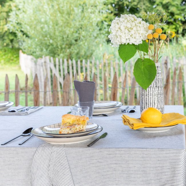 Nappe en lin lavé Rayure Silex