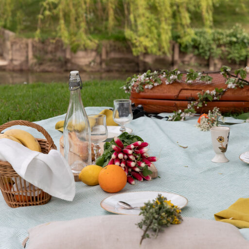 Nappe en lin lavé Rayure Sauge