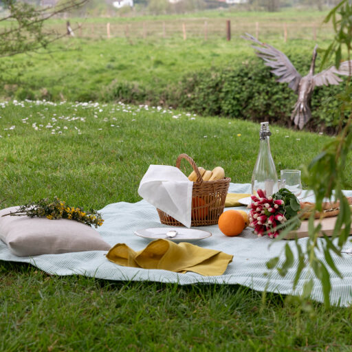 Nappe en lin lavé Rayure Sauge