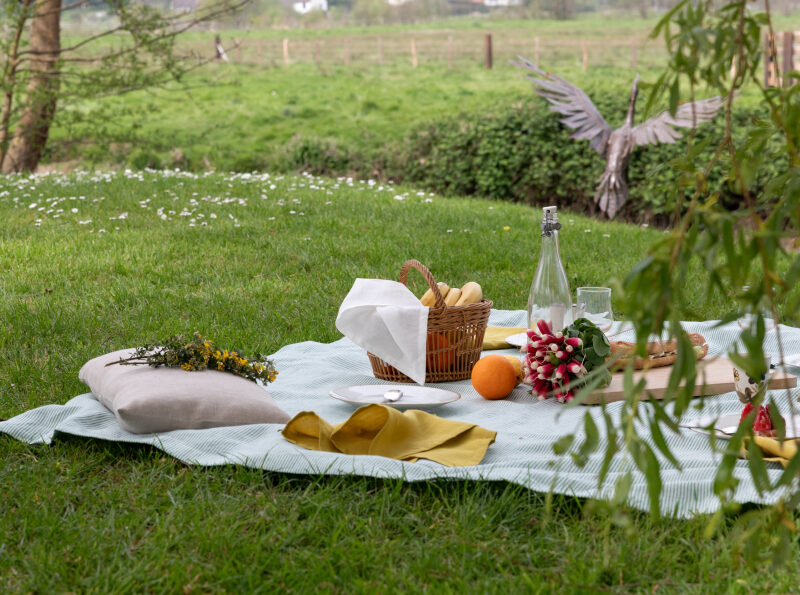 Nappe en lin lavé Rayure Sauge