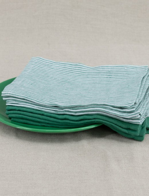 Serviettes de table en lin lavé Rayure Sauge (lot de 4)