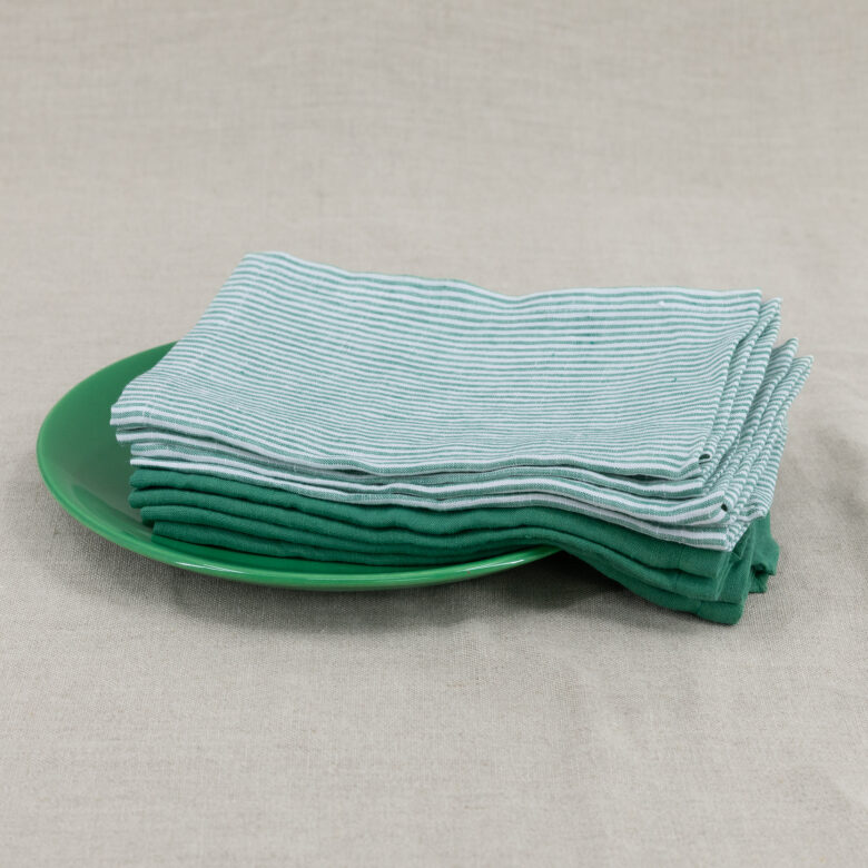 Serviettes de table en lin lavé Rayure Sauge (lot de 4) - Embrin