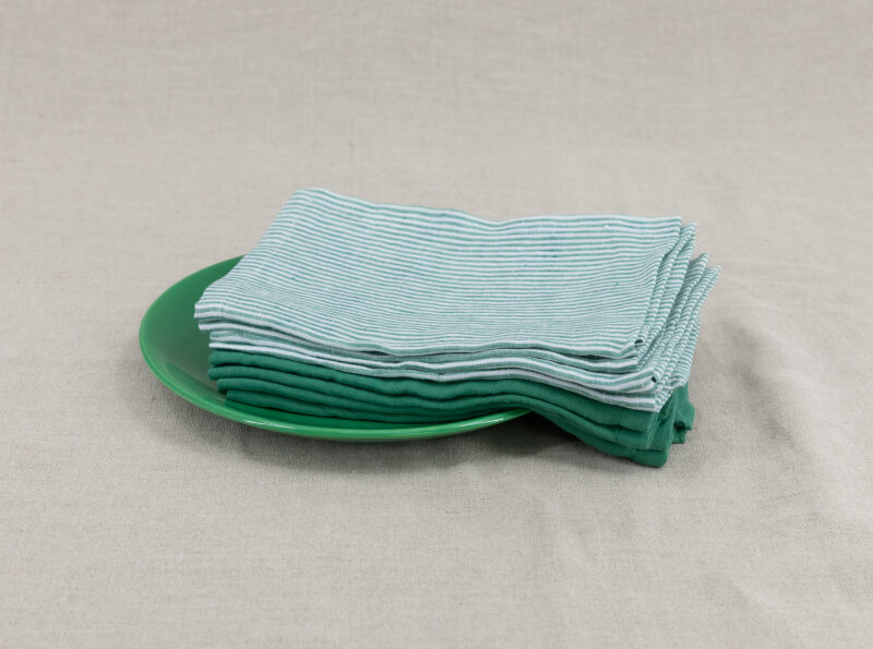Serviettes de table en lin lavé Rayure Sauge (lot de 4)