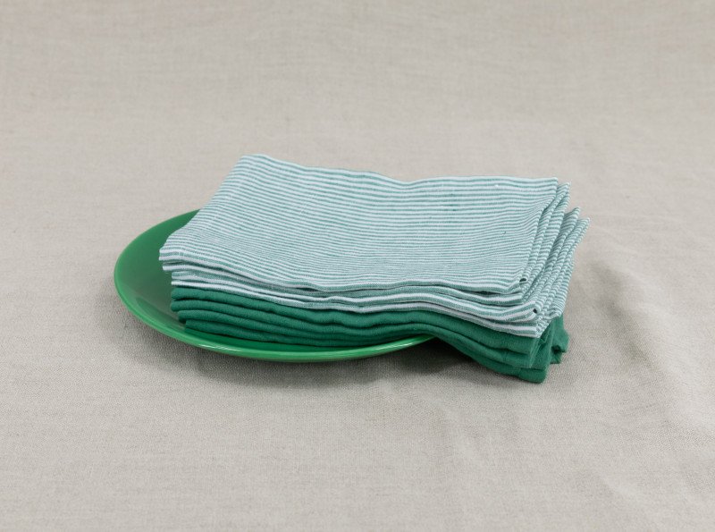 Serviettes de table en lin lavé Rayure Sauge (lot de 4)