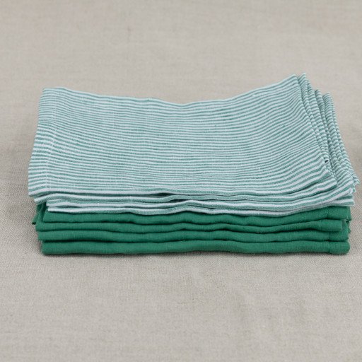 Serviettes de table en lin lavé Rayure Sauge (lot de 4)