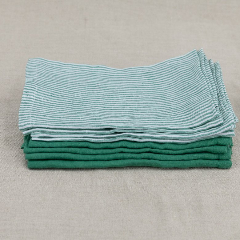 Serviettes de table en lin lavé Rayure Sauge (lot de 4) - Embrin