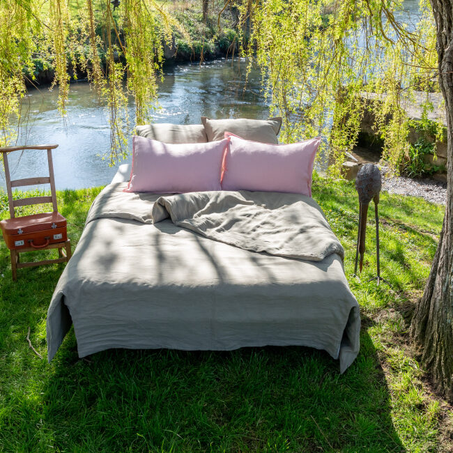 Housse de couette en lin lavé Vert Laurier