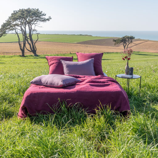 Housse de couette en lin lavé Rouge Grenat