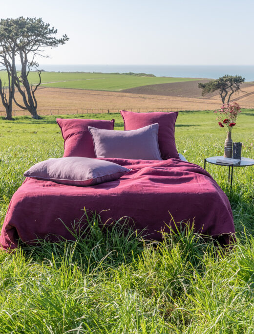 Housse de couette en lin lavé Rouge Grenat