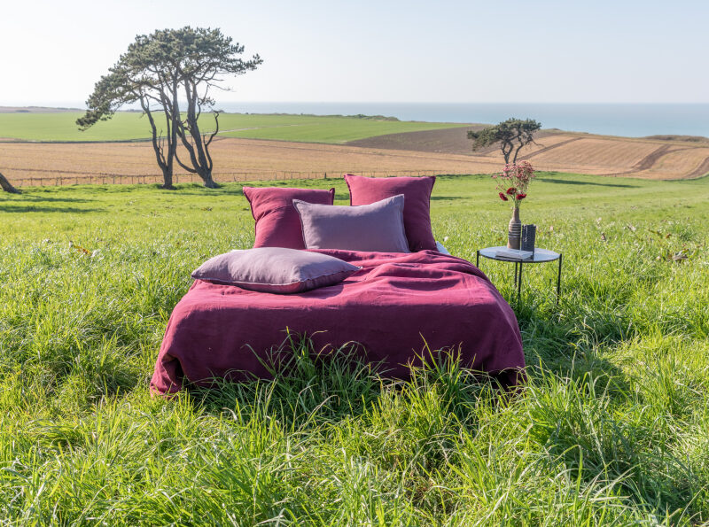 Housse de couette en lin lavé Rouge Grenat