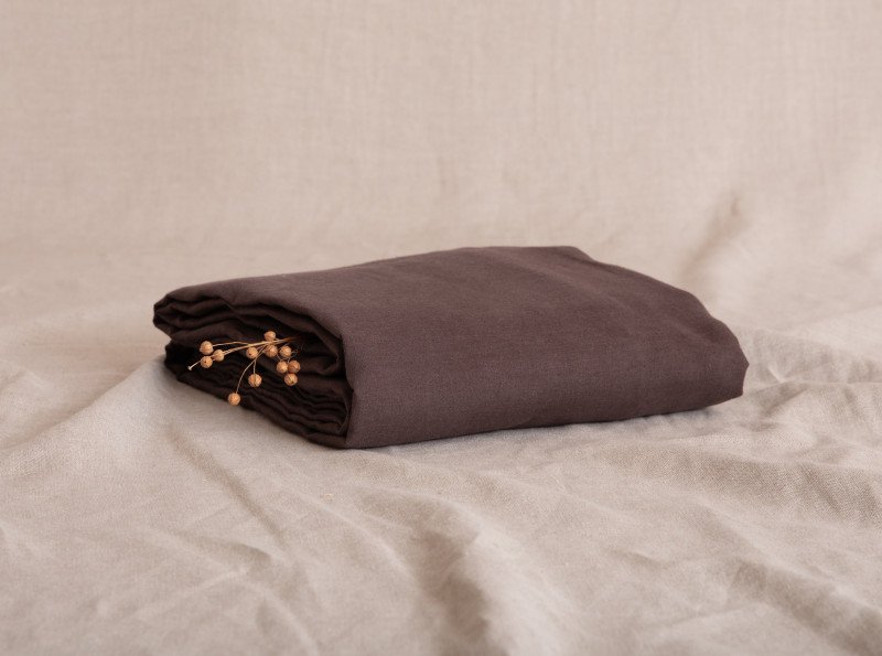 Drap Housse en lin lavé Châtaigne